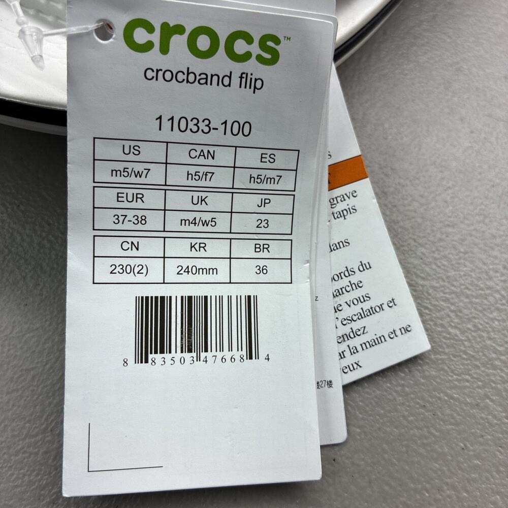 Crocs CROCBAND 'White Black' Flip Flops Thong Sandal 11033-100 Men's Size 5 / W7 - Picture 5 of 5